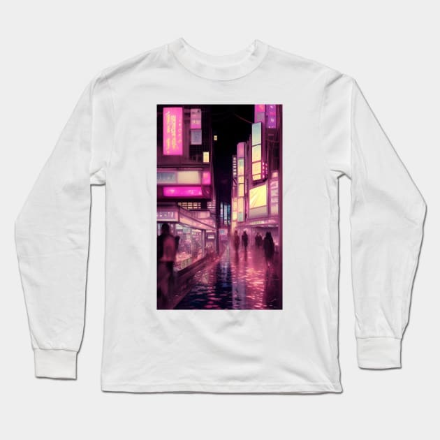 Tokyo City Street Pink Long Sleeve T-Shirt by placesonearth